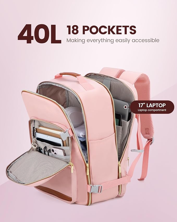 LOVEVOOK 40L Travel Backpack Flight Approved Carry on Backpack,3 Packing Cubes,Waterproof Personal Item Travel Bag,TSA Carry on Luggage Suitcase Travel Essentials,Gifts for Women & Men,fits 17" Laptop - Image 3