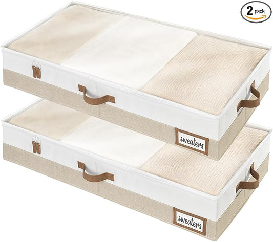 StorageWorks Large Under Bed Storage Containers with Handles and Label Holder, 2 Pack Ultra-thick Fabric Underbed Bins, Closet Organizer for Clothes, Blankets, Sweater by StorageWorks