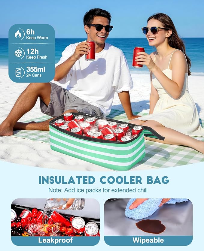 ISEYOU Beach Bag with Cooler, 49L Large Waterproof Sandproof Tote with Zipper, Foldable Travel Bag for Beach, Pool, Picnic - Image 3