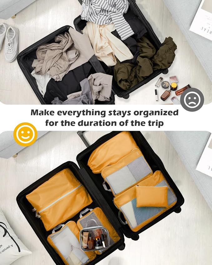 Gonex 8 Set Expandable Mesh Packing Cubes for Travel - Compression Packing Organizers with Toiletry, Laundry, Shoe & Cable Bags - Orange - Image 8