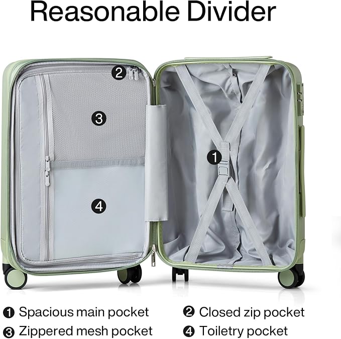 Hanke Expandable Hard Shell Luggage Sets 2 piece Carry on Luggage with Wheels Suitcases Lightweight Checked Travel Luggage Rolling Large Suitcase Travel Luggage Bag Woman Men 20/29 Inch(Bamboo Green) - Image 7
