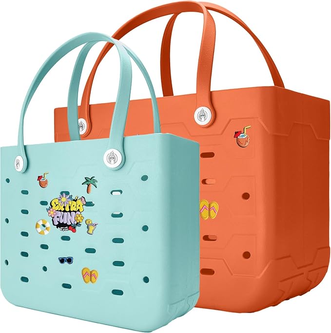 2-Pack Large Beach Bags XL & M Waterproof Tote, Sandproof, Washable- Essentials: Pool, Boat, Sports, Groceries by Unknown