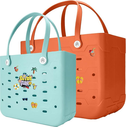 2-Pack Large Beach Bags XL & M Waterproof Tote, Sandproof, Washable- Essentials: Pool, Boat, Sports, Groceries by Unknown