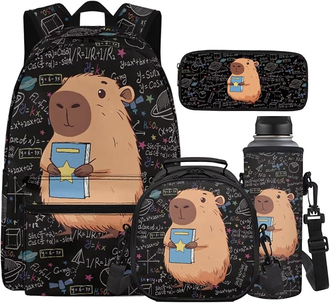 Cute Capybara School Bags for Boys 10-12 7-10 Cute Boys Backpack and Lunch Box Set of 4 Kids Backpack for Elementary Middle School Lightweight 17 Inch Girls Bookbag Daypack by Unknown