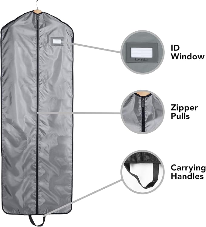 Covermates Keepsakes Garment Bag Set for Closet Storage and Travel – Breathable Suit and Dress Bags with ID Window and Carrying Handles – Heavy-Duty Hanging Wardrobe Protection Set, Grey - Image 5