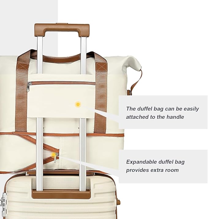 Joyway Carry On Luggage 20 Inch Expandable Suitcase with Spinner Wheel, 4 Piece Hard Shell Luggage Set with TSA Lock(White brown) - Image 8