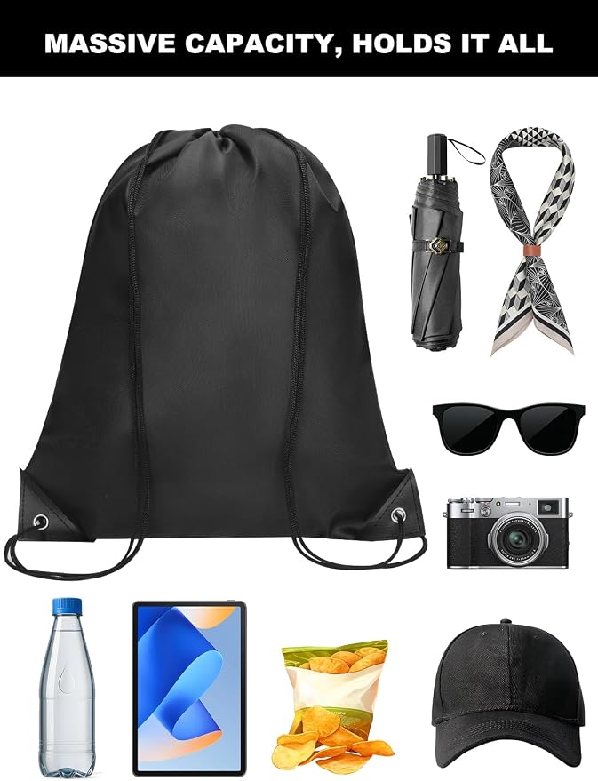 ZenNex 50 Pcs Drawstring Backpacks Bulk, 16.5x13.4 Inches Reusable Cinch Sack Bags for Gym Sports Beach School Travel and Party Favors, Assorted Colors(50, Black) - Image 5