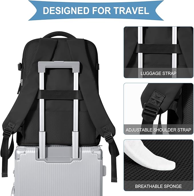 coowoz Travel Backpack For Women Men,Carry On Backpack,Hiking Backpack Waterproof Outdoor Sports Rucksack Casual Daypack Travel Essentials(Black) 25L - Image 6