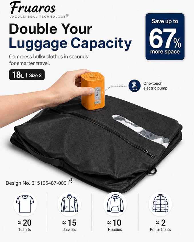 Vacuum bags for travel luggage with Wireless Pump, IP68 Waterproof, Reusable Compression Bags, Pack More in Carry-On & Checked Suitcases(2Pack+Pump) - Image 5