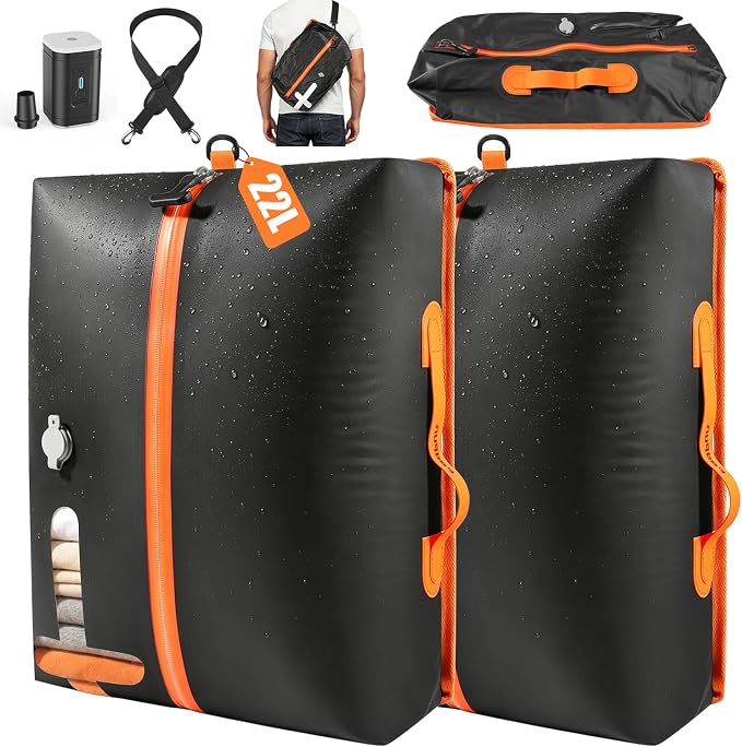Travel Vacuum Bags with Shoulder Strap & Mini Pump – IP67 Waterproof Vacuum Seal Reusable 22L Carry-On Compression Bags for Clothes, Suitcase & Luggage(2-Pack,Black) by Unknown