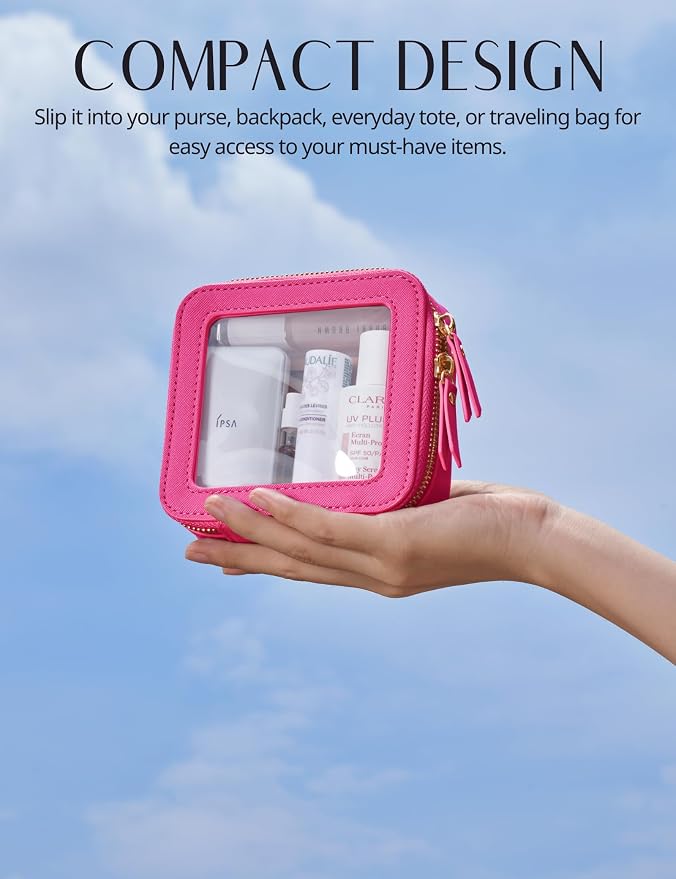 Popvibe Clear Makeup Case Toiletry Bag Travel Medium Clear Cosmetic Bag with Zipper, Make Up Bag Organizer Traveling TSA Approved Transparent Bag Car for Essentials, Mini & Medium, Hot Pink - Image 4