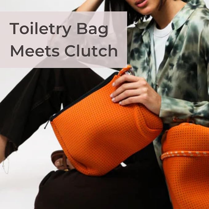 POPUPS Brand Large Makeup Bag with Zipper - Neoprene Machine Washable Travel Toiletry Cosmetic Organizer Pouch for Women (Basic Burnt Orange) - Image 6