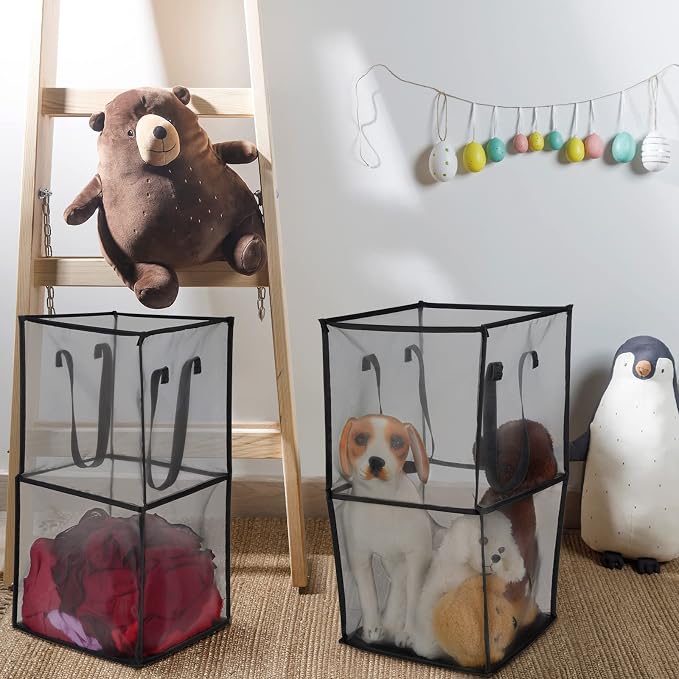 Zopeal 3 Pack Popup Laundry Hamper 13 Inch Collapsible Laundry Baskets with Handles Mesh Clothes Baskets Portable Foldable Clothes Hamper Square Bin for Washing (Black,Double-layer) - Image 5