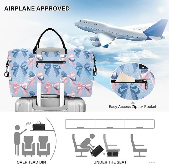 Weekender Bags Travel Duffel Gym Bag Carry on Overnight Tote Bag with Toiletry Bag for Airplane Travel Trip Gym Yoga (Ribbon Bow Sea) - Image 5