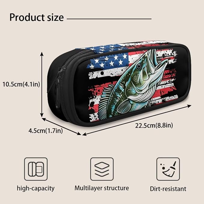 Patriotic Bass Fishing 4-Piece Kids School Backpack Set with Insulated Lunch Bag, Pencil Case & Charm, Lightweight American Flag Bookbag for Boys Elementary 1st 2nd 3rd 4th 5th Grade - Image 7
