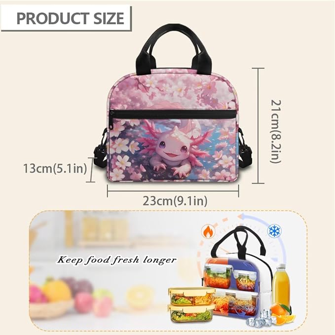Axolotl School Backpack for Girls Kids Bookbag with Lunch Box and Pencil Pouch Set 3-in-1 Teen Girl Bookbag Back to School Backpack School Shoulder Bag - Image 5
