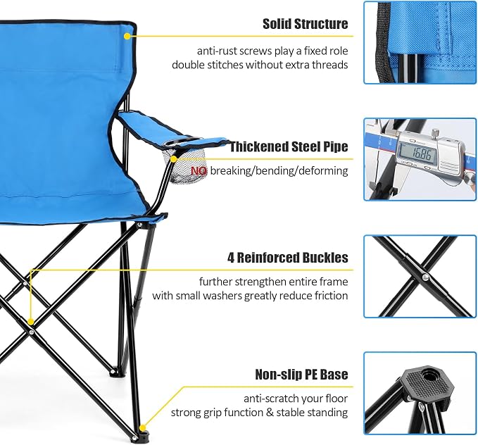 HaSteeL Folding Camping Chair & Carrying Bag, Foldable Camp Chair with Cup Holders for Adults, Portable for Lawn, Outdoors, Fishing, Hiking, Travel, Picnic, Beach, Oversized & Supports 275lbs (Blue) - Image 3