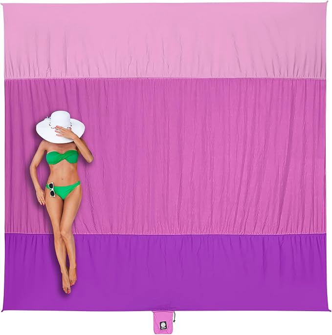 WEKAPO Beach Blanket Sandproof Waterproof, Extra Large Beach Mat, Oversized & Compact Sand Free, Quick Drying Beach Essentials for Vacation, Cruise, Picnic & Camping with Stakes by Wekapo