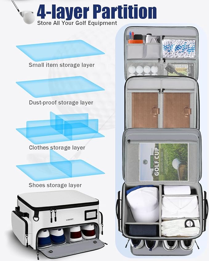 LOINTET Golf Trunk Organizer, Waterproof Car Golf Locker with Separate Ventilated Compartment for 2 Pair Shoes, Golf Storage for Balls, Tees, Cap, Clothes, Gloves, Accessories, Gifts for Men, Women - Image 5