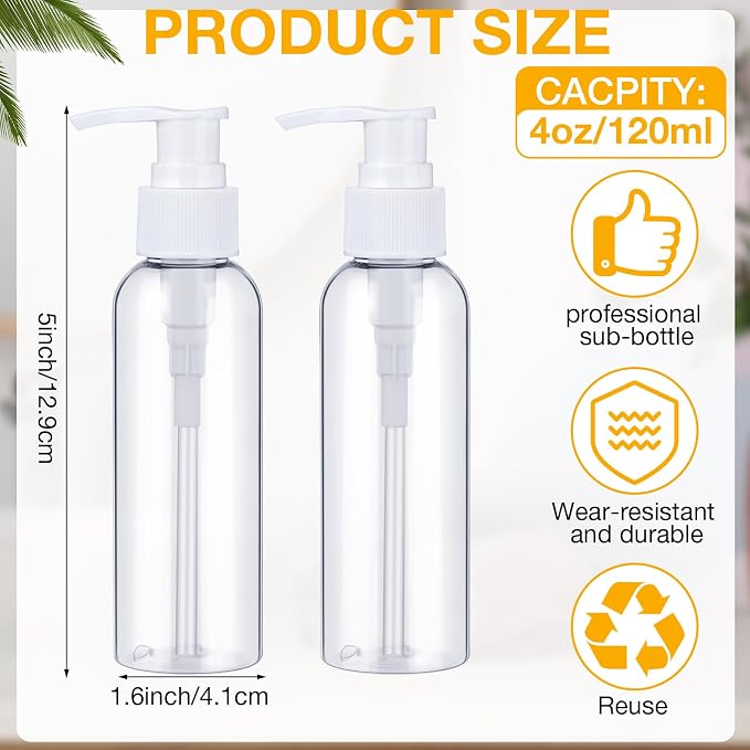 Nuenen 48 Pcs Refillable Empty Lotion Bottles 4oz/120ml Plastic Pump Bottles Conditioner Shampoo Dispenser Leak Proof Pump Container for Body Wash, Creams, Liquid Soap(White) - Image 2