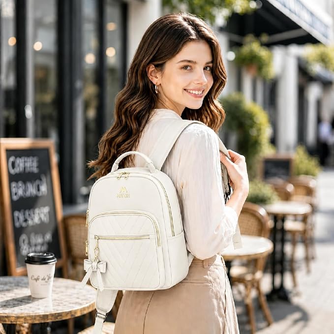 MATEIN Cute Backpack for Women, Mini Stylish Daypack Purse, 2pcs Set, Beige | Waterproof Anti-theft Casual Daily Rucksack, Ladies Teen Girls Shoulder Bag Handbags, Bookbag for Travel Work School College - Image 2