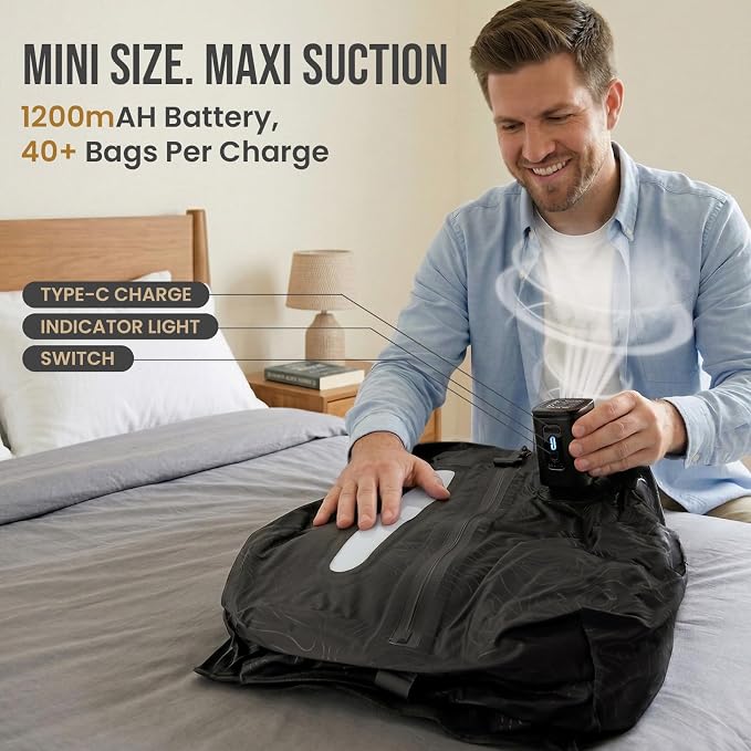TAILI Travel Vacuum Compression Storage Bags with Wireless Pump -Vacuum Seal Bags (2Pack) for Travel Essentials, Space Saving, Wear-resistant & Waterproof Packing Cubes backpack for Clothing& Luggage - Image 3