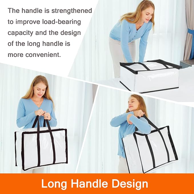 Vieshful 3 Pack Clear Comforter Storage Bag, 60L Clothes Storage Bag with Zipper Closet Organizer, Plastic Storage Containers Moving bags for Comforter, Blanket, Bedding, Duvet, Toys - Image 6