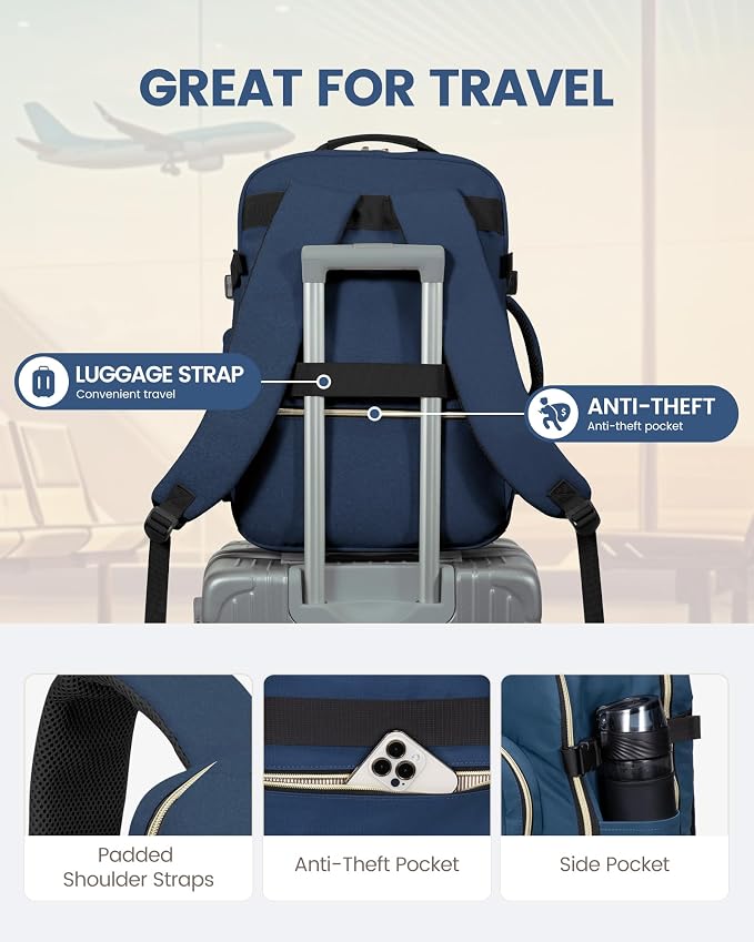 LOVEVOOK 40L Travel Backpack Flight Approved Carry on Backpack,3 Packing Cubes,Waterproof Personal Item Travel Bag,TSA Carry on Luggage Suitcase Travel Essentials,Gifts for Women & Men,fits 17" Laptop - Image 6