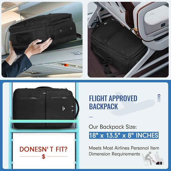 MATEIN Carry on Backpack, 40L Flight Approved Large Travel Laptop Backpack | Fit 17 Inch Laptop, Computer Daypack, Water Resistant, College Weekender Overnight Bag, For Men & Women, Black - Image 2