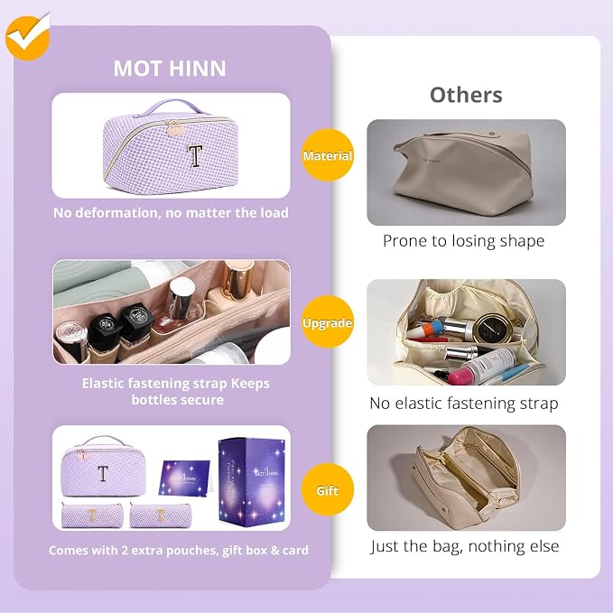 Personalized Gift Travel Makeup Bag: Initial Makeup Organizer Bag for Women | 3-in-1 Custom Make up Bag Set - Vegan Leather Travel Cosmetic Bag - Luxury Gift for Women – Birthday, Anniversary, Graduation - Image 2