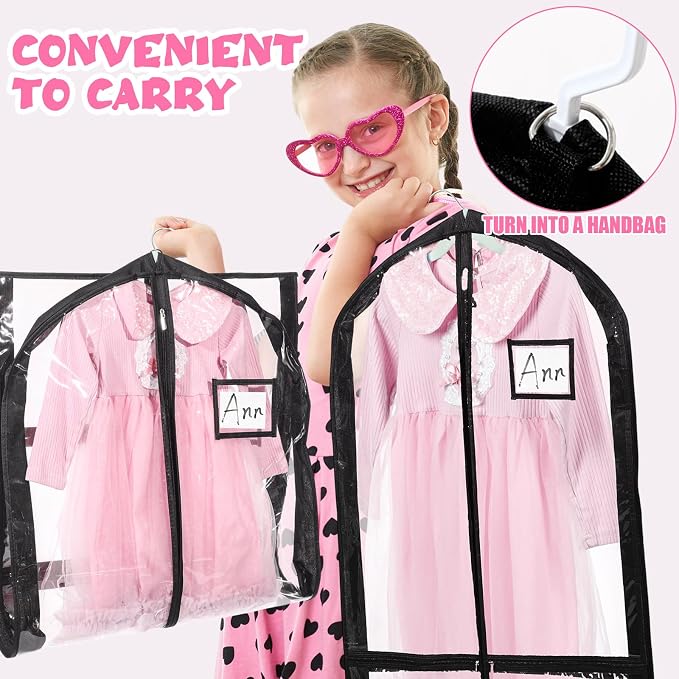 Geelin 14 Pcs Garment Bags for Dance Costumes PVC Clear with Zippers 20 x 40 Inch Garment Bag with Pockets Dance Costume Organizer Carrier for Storage Cover for Adult (Fully Transparent Black) - Image 4