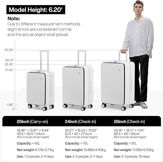 mixi 26 Inch Large Checked Luggage PC Hard Shell Suitcase Top Opening Aluminum Frame Travel Suitcases with Wheels, Smoke White - Image 6