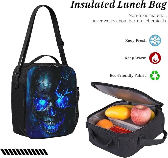 Skull Kid Backpack Set with Lunch Bag & Pencil Case Large Capacity School Bag 17 Inch Bookbag for Boy Girl - Image 6