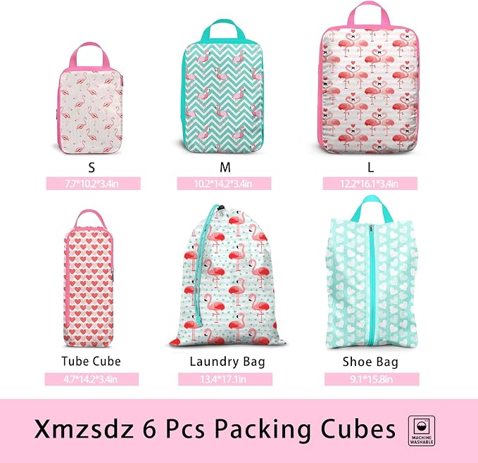 6 Pcs Compression Packing Cubes, Packing Cubes for Travel, Waterproof Luggage Organizer Bags Set, Cute Packaging Cubes for Women Kids Backpack Carry-Ons - Image 3