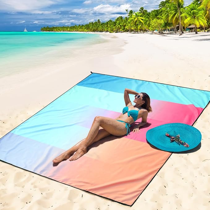 WIWIGO Beach Blanket Waterproof Sandproof Beach Mat 79" X 83"/10'x9'for 2-8 Adults Quick Drying Outdoor Picnic Mat Beach Accessories for Travel, Camping, Hiking - Image 6