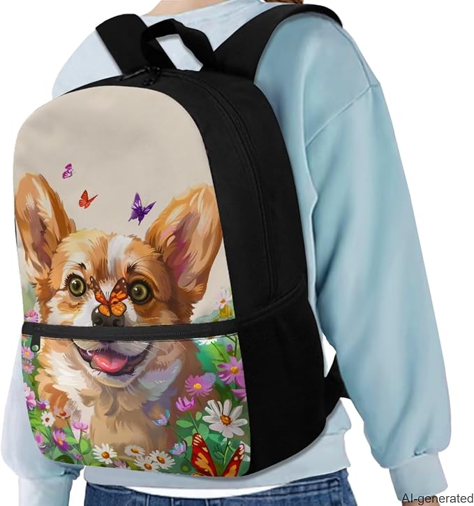 Kawaii Corgi Boys Backpacks for Elementary for Boy Large Capacity Lunch Bags for Teens with Zipper Pencil Pouches and Water Bottle Cover Sleeve for Junior Middle School - Image 2