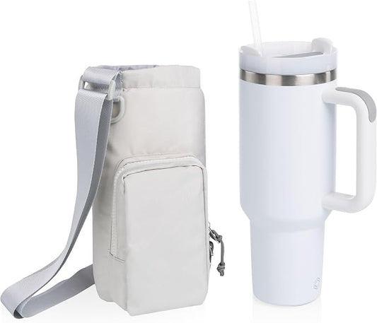 PICNIC TIME Eclipse Tumbler Tote with 40oz Stainless Travel Mug, Eco-Friendly Water Bottle Sling Bag, Crossbody Cup Holder with Phone Pocket & Strap, Recycled Fabric Drink Carrier & Tote (Gray) by PicnicTimeFamilyofBrands