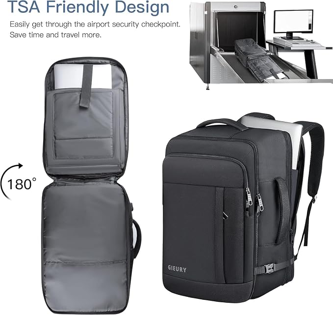 55L Carry On Backpack, Extra Large Travel Backpack for Men & Women, Expandable 60L Big Capacity Bag For Airplanes, Travel Gifts for Men Women, Fits 18.4 Inch Laptop, Luggage Suitcase Daypack, Black - Image 4