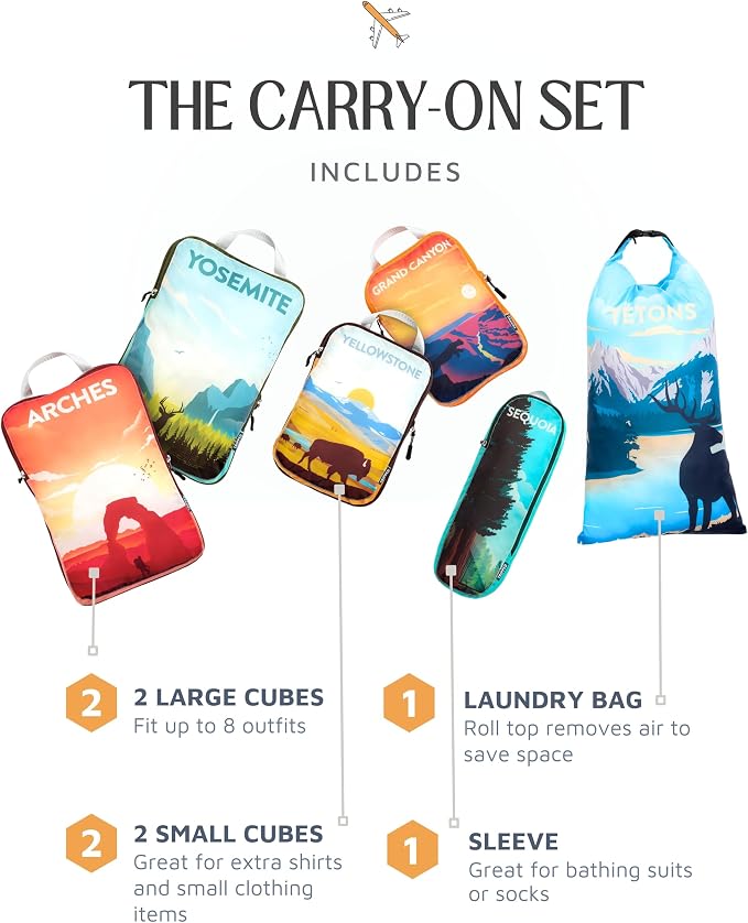 Compression Packing Cubes for Travel, 6-Piece Lightweight Packing Cubes Set for Carry-On Luggage & Backpacks – TRIPPED Travel Gear (National Park) - Image 7