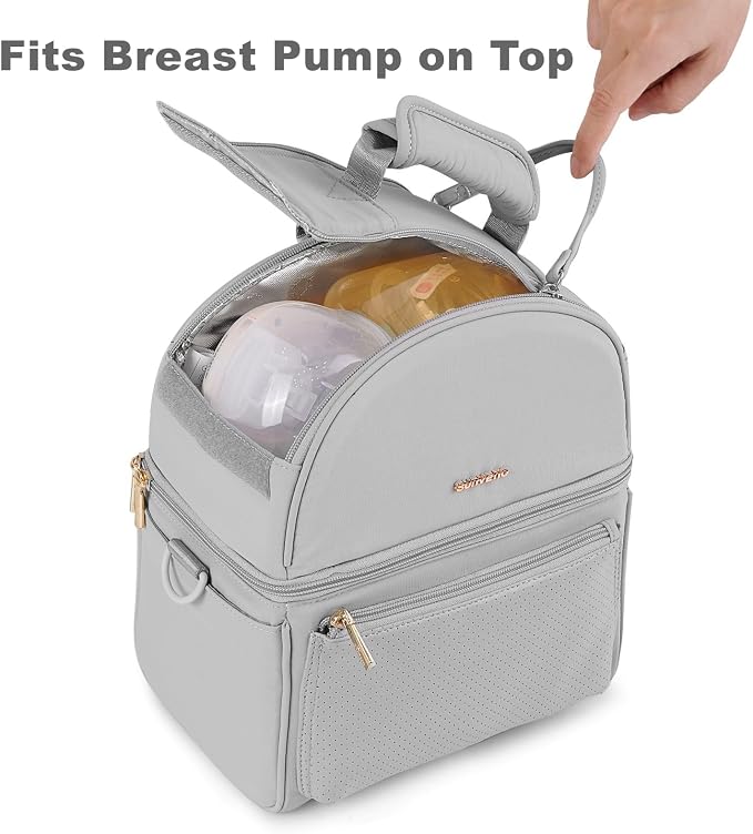 SUNVENO Breast Milk Cooler Bag with Detachable Insulation Box, Double-Layer Pumping Travel Bag for Work & Daycare, Fits Bottles, Ice Packs and Pump Parts,Grey - Image 6