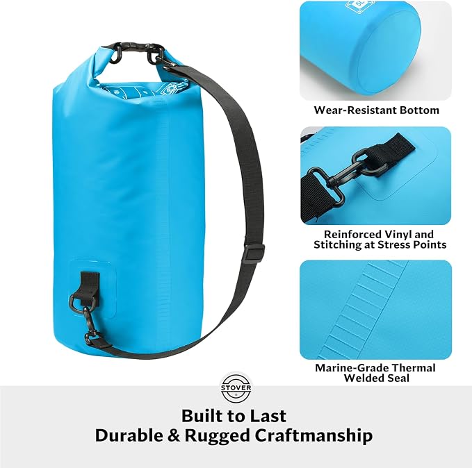STOVER 5/10/25/30/40L Waterproof Dry Bag, Small Lightweight Roll Top Dry Bag Backpack w/Waterproof Phone Case, Kayaking, Travel, Hiking, Fishing, Tubing, Camping, the Beach, Men/Women (Blue) - Image 3