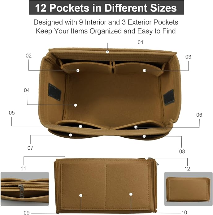 OMYSTYLE Purse Organizer Insert, Felt Tote Bag Organizer Insert with 5 Sizes, Handbag Dividers for Inside Purse, Compatible with Longchamp, Neverful, Speedy and More - Image 3