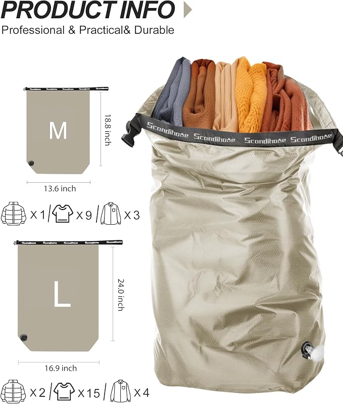 Travel Laundry Bag, Pump-free Vacuum Compression Dirty Clothes Bag, Large Reusable Waterproof & Washable Laundry Bag, Wet and Dry Bag, Ideal for Suitcases, Laundromats (1 Pack) Gray - Image 2