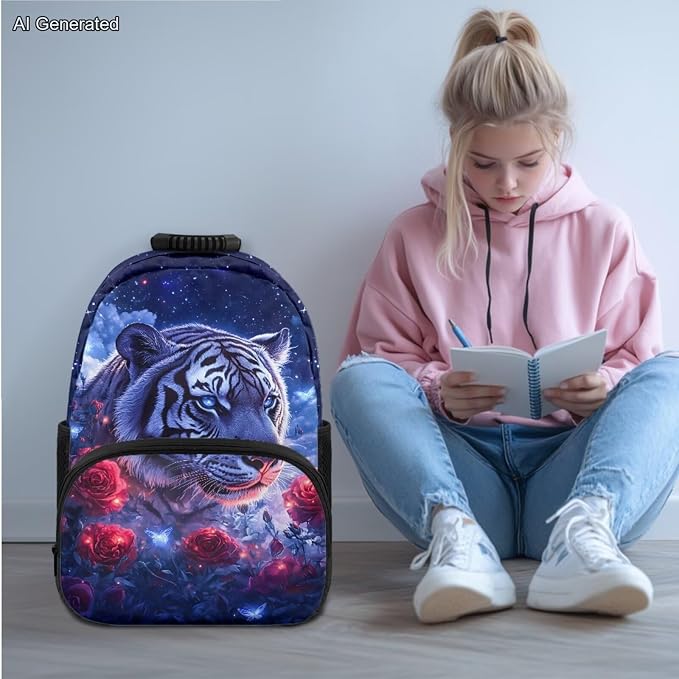Sacred Tiger Bookbag and Lunch Box Set for Boys Ages 5-11 School Bag Primary Kindergarten Middle Lightweight Kids Backpack Pencil Case Portable Water Bottle Holder 4Pcs Set 17 inch - Image 2