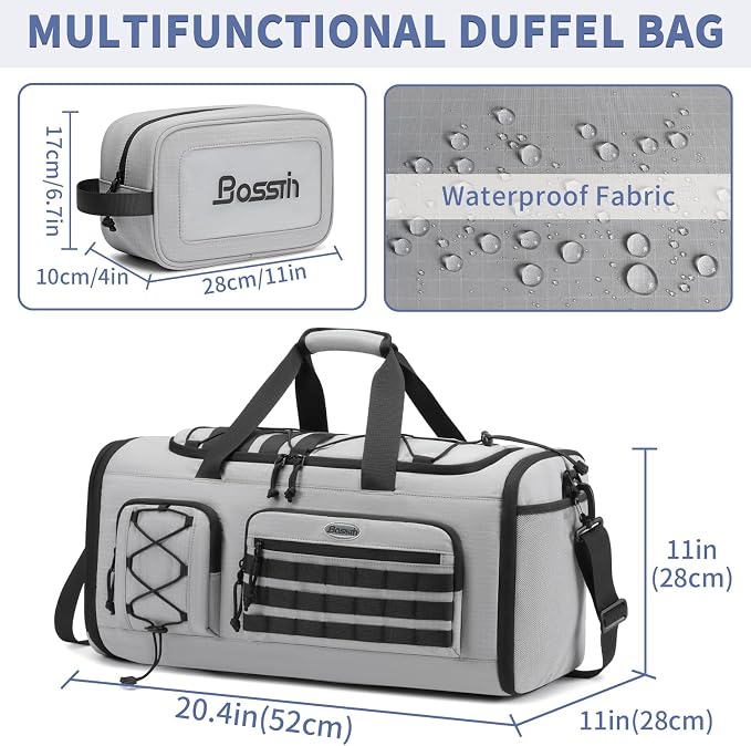 Bosstin Gym Bag for Men & Women,45L Travel Duffle Sports Duffel Bag Gym Weekender Overnight Backpack with Shoe Compartment (GREY CHECKERED) - Image 2
