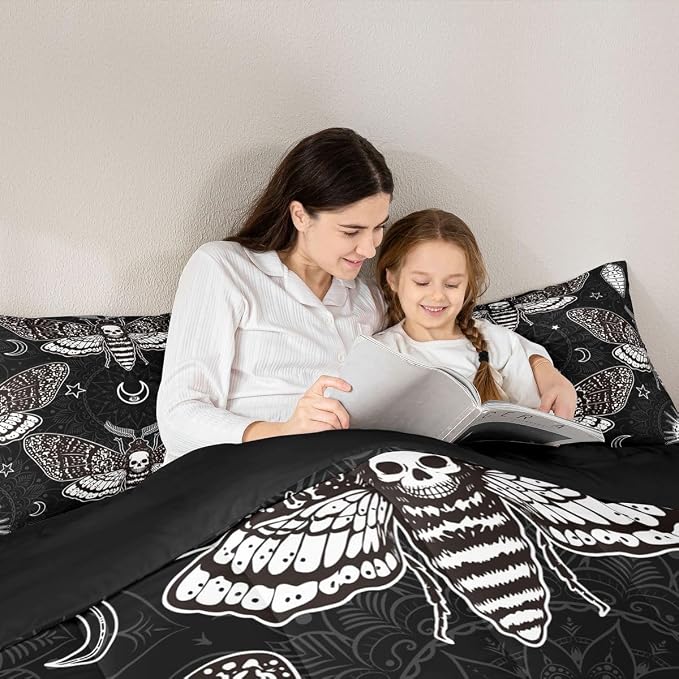 Erosebridal Gothic Bedding Set - Full Skull Moth Duvet Set for Teens & Adults - Boho Mandala Pattern - Halloween Bedroom Decor (1 Comforter + 2 Pillowcases) - Image 5