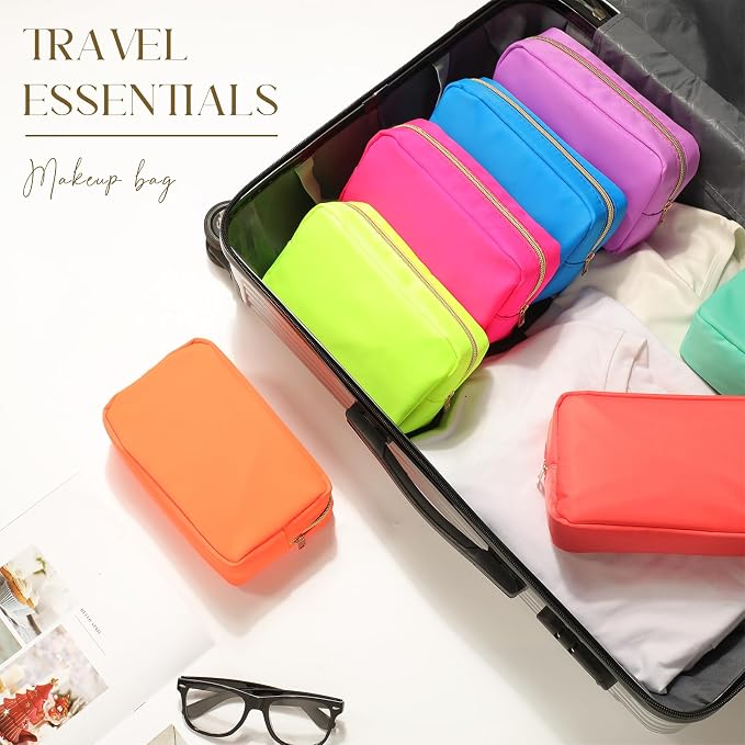 Sweetude 10 Pcs Nylon Makeup Bag Travel Cosmetics Pouch Zipper Pouch Purse Toiletry Bag Big Capacity Makeup Organizer for Women Girls Waterproof Travel Skincare Case(Neon Color) - Image 5