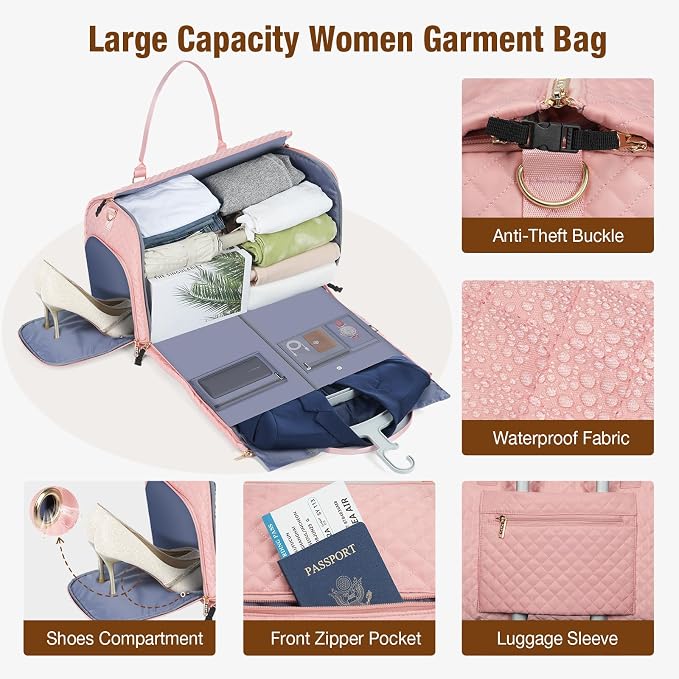 Garment Bags with 6 Set Packing Cubes, Garment Convertible Weekender Bag for Women, Large Carry On Garment Bags for Travel, Duffle Bag Garment Bag Gifts Black Color - Image 2