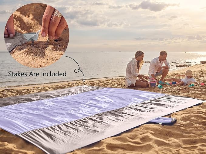 WEKAPO Beach Blanket Sandproof Waterproof, Extra Large Beach Mat, Oversized & Compact Sand Free, Quick Drying Beach Essentials for Vacation, Cruise, Picnic & Camping with Stakes - Image 6