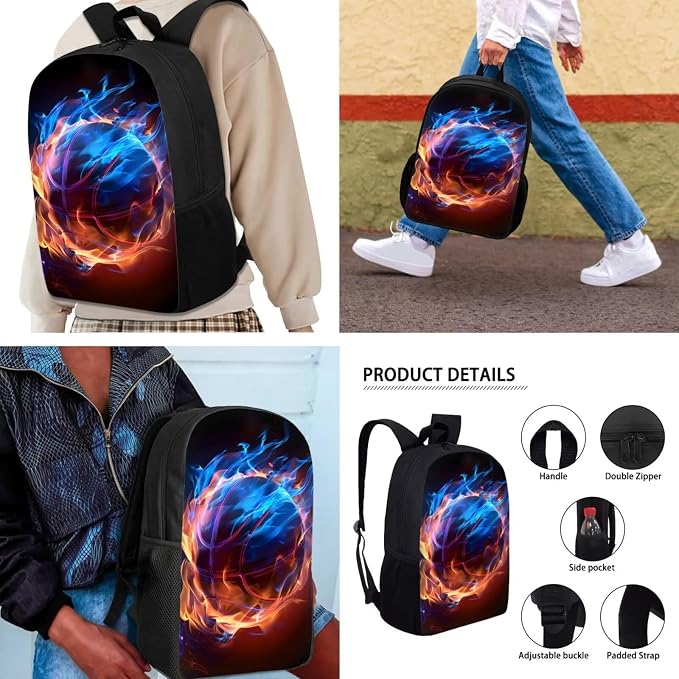 Mumeson Backpack Schoolbag Student Rucksack for Girl Boys,Basketball Backpack Large Capacity Organizer Book Bags with Insulated Thermal Lunch Bag Small Pencase - Image 4